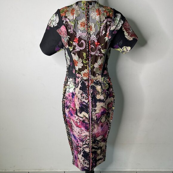 Byron Lara Women's Black Pink Short Sleeve Abstract Print Shift Dress Size 8 - Picture 3 of 10